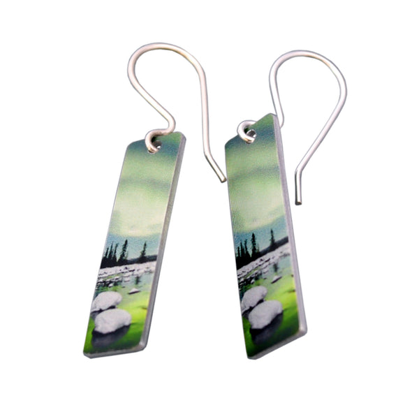 Earrings Aqua rectangular Northern Lights w silver hooks