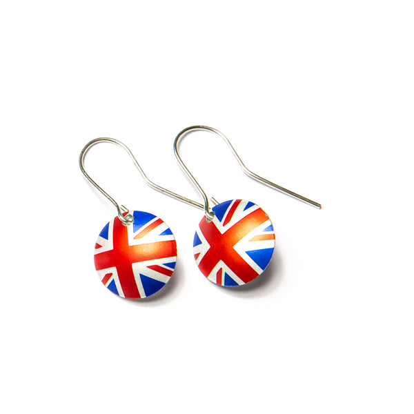 Earrings British Flag w silver hooks