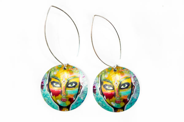 Earrings Art Yellow Warrior Earrings w silver hooks