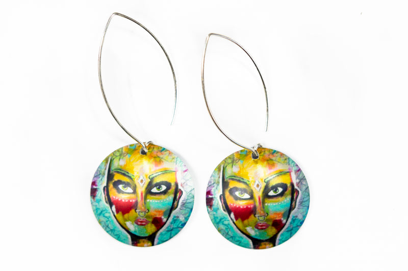 Earrings Art Yellow Warrior Earrings w silver hooks