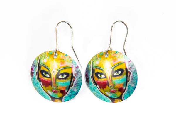 Earrings Art Yellow Warrior Earrings w silver hooks