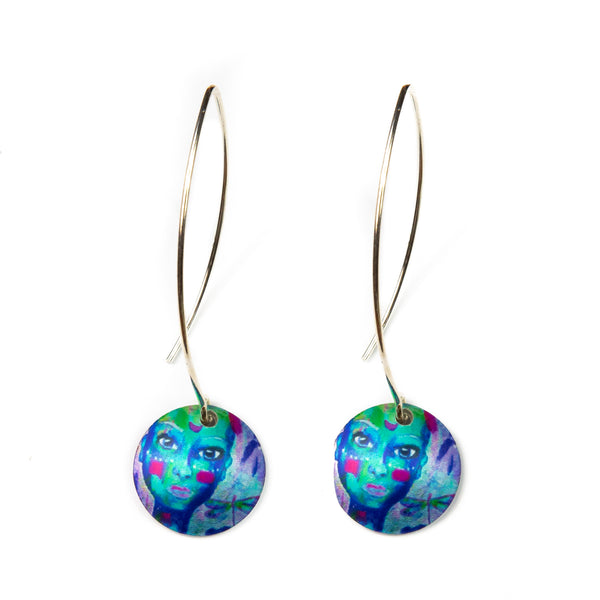 Earrings Art Blue Warrior Earrings w silver hooks