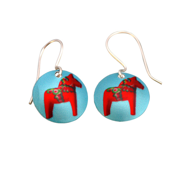 Earrings Dalahorse w silver hooks