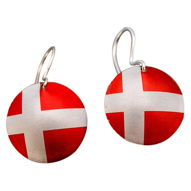 Earrings Danish Flag w silver hooks