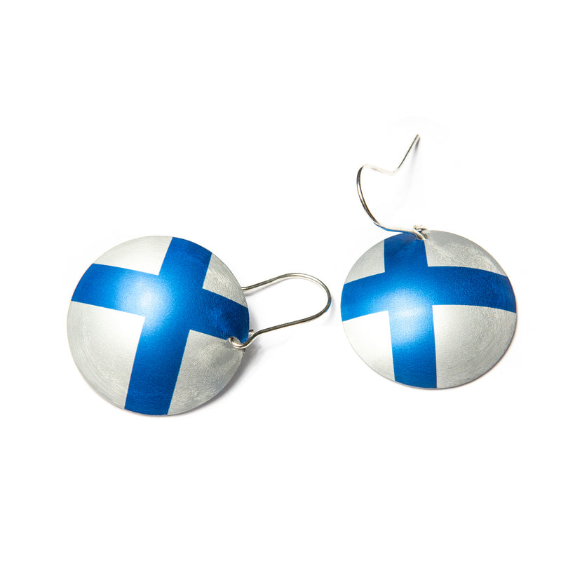 Earrings Finnish Flag w silver hooks