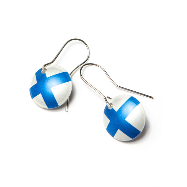 Earrings Finnish Flag w silver hooks