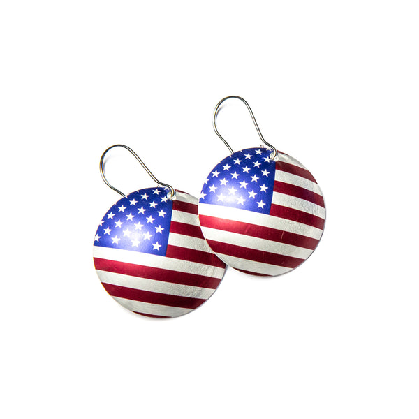 Earrings American Flag w silver hooks