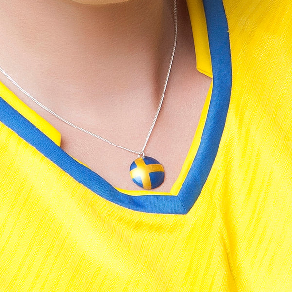 Necklace Swedish Flag w silver chain or stainless steel