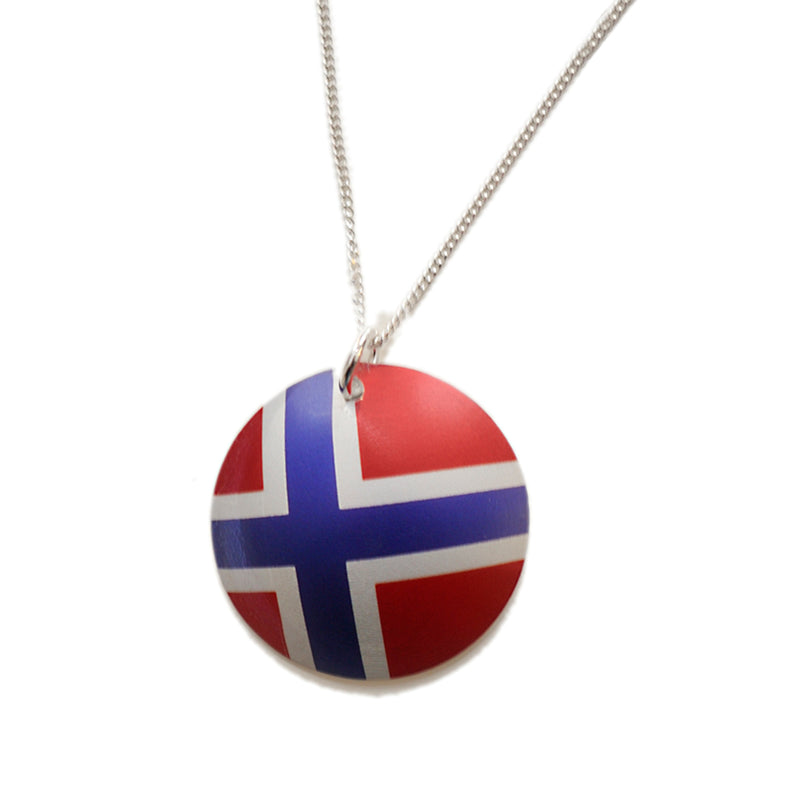 Necklace Norwegian Flag w silver chain or stainless steel