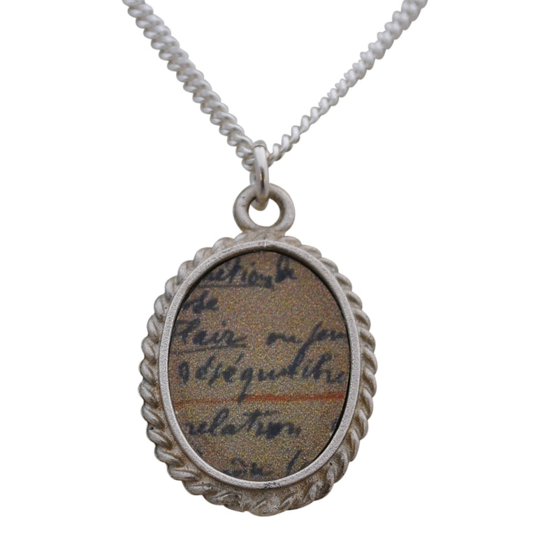 Poetry on a silver necklace with silver chain
