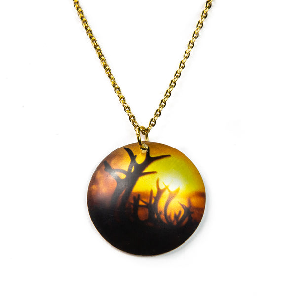 Necklace Reindeer Northern lights with a stainless steel chain gold-plated