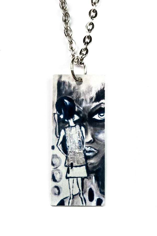 Pendant Art Black little woman Rektangular