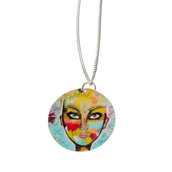 Necklace Art Yellow Warrior with a silver chain